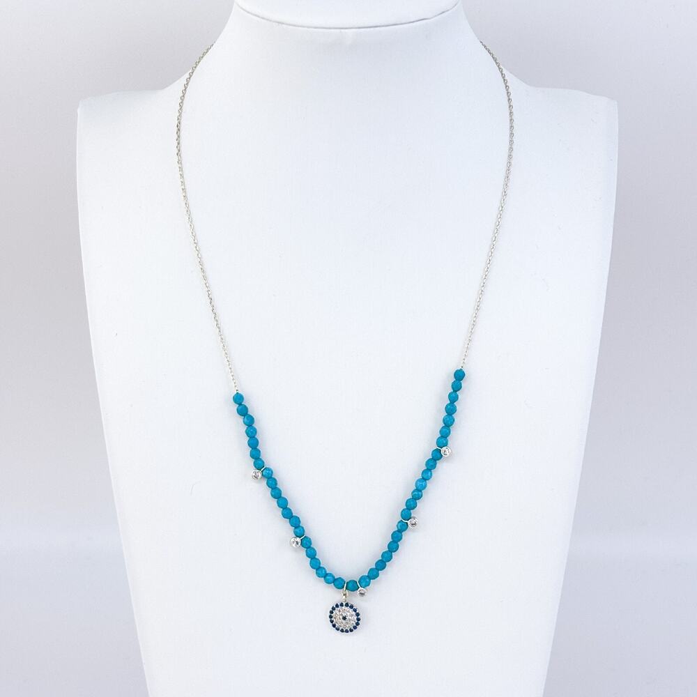 Vintage Sterling Silver Turquoise Iolite Cubic Zirconia Pendant Necklace 16"-18"